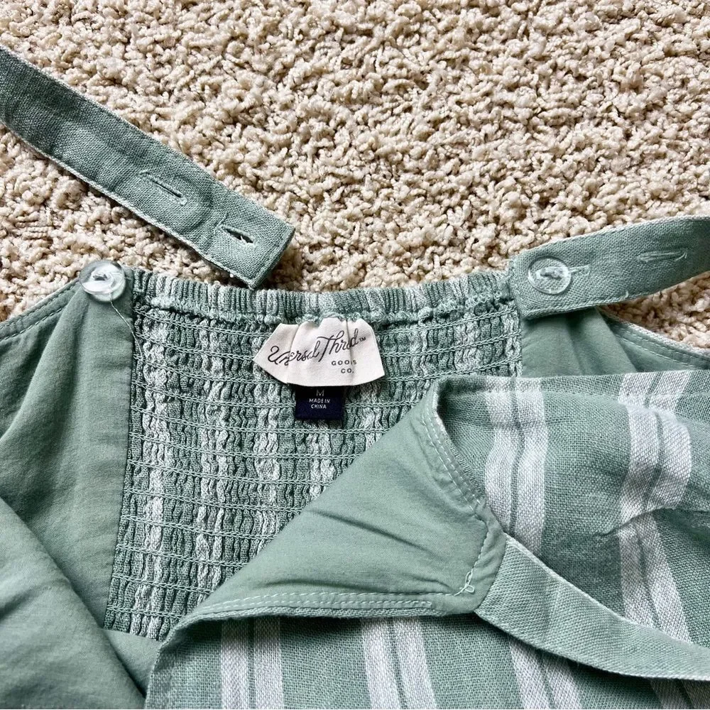 UNIVERSAL THREAD Linen Blend Midi Dress Lined Buttons Pockets Green Shite Medium - Picture 5 of 12